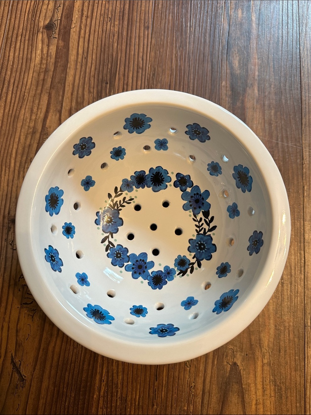 Blue & White Floral Ceramic Colander